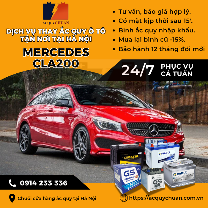 Ắc quy ô tô xe Mercedes CLA200 - cứu hộ, thay lắp tận nơi tại Hà Nội