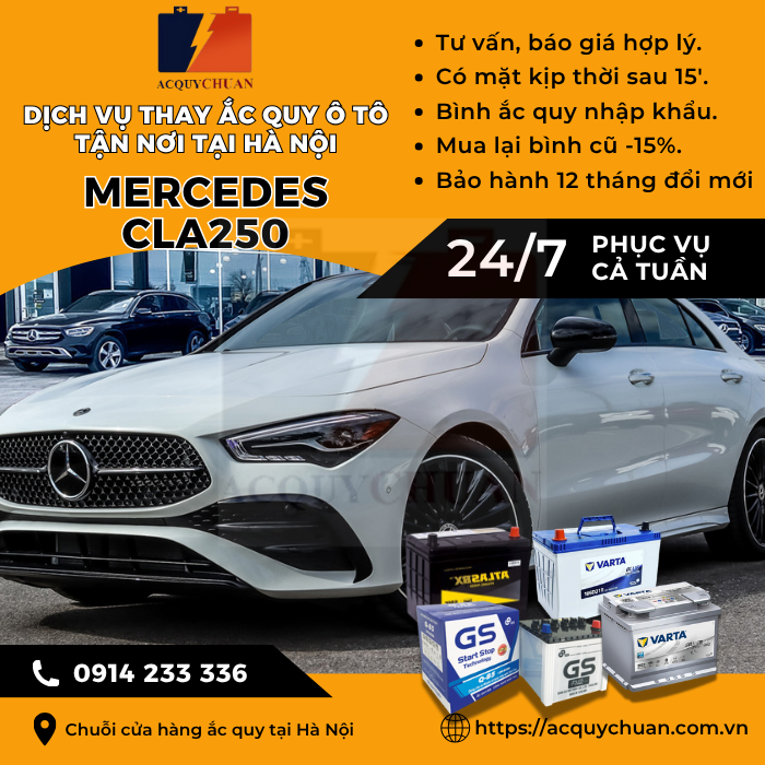 Ắc quy ô tô xe Mercedes CLA250 - cứu hộ, thay lắp tận nơi tại Hà Nội