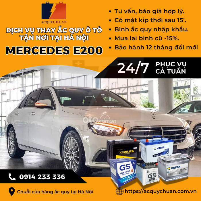 Ắc quy ô tô xe Mercedes E200 - cứu hộ, thay lắp tận nơi tại Hà Nội