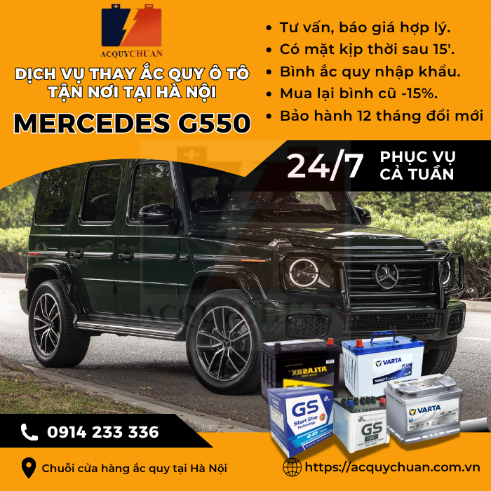 Ắc quy ô tô xe Mercedes G550 - cứu hộ, thay lắp tận nơi tại Hà Nội