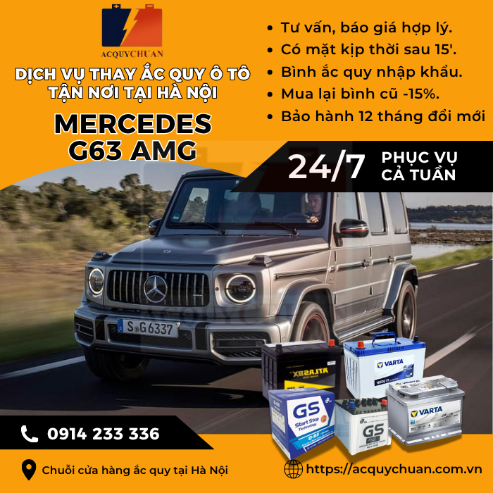 Ắc quy ô tô xe Mercedes G63 AMG - cứu hộ, thay lắp tận nơi tại Hà Nội