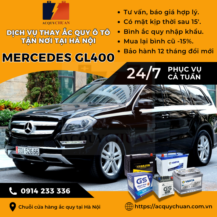 Ắc quy ô tô xe Mercedes GL400 - cứu hộ, thay lắp tận nơi tại Hà Nội
