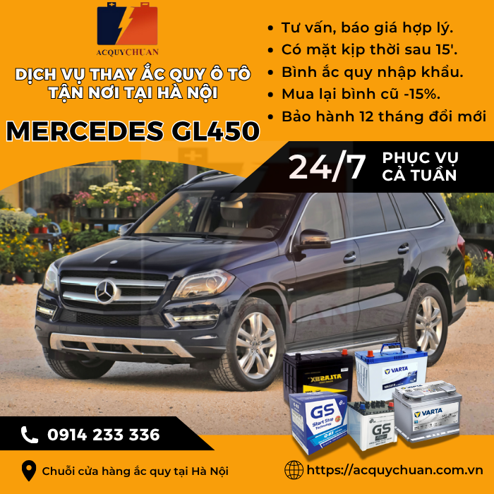 Ắc quy ô tô xe Mercedes GL450 - cứu hộ, thay lắp tận nơi tại Hà Nội