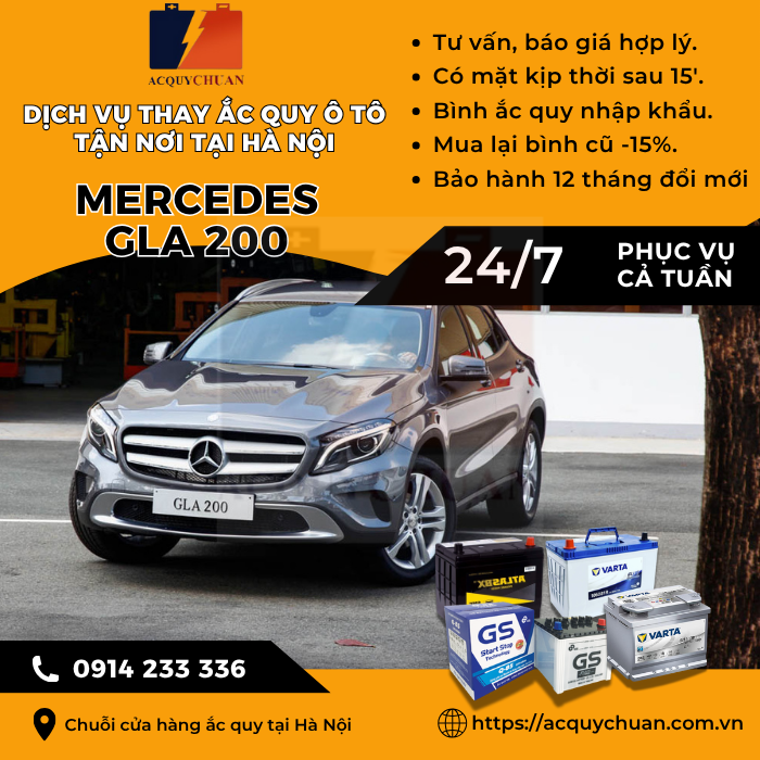 Ắc quy ô tô xe Mercedes GLA 200 - cứu hộ, thay lắp tận nơi tại Hà Nội