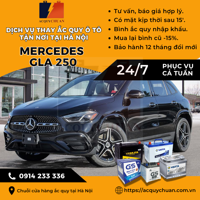 Ắc quy ô tô xe Mercedes GLA 250 - cứu hộ, thay lắp tận nơi tại Hà Nội