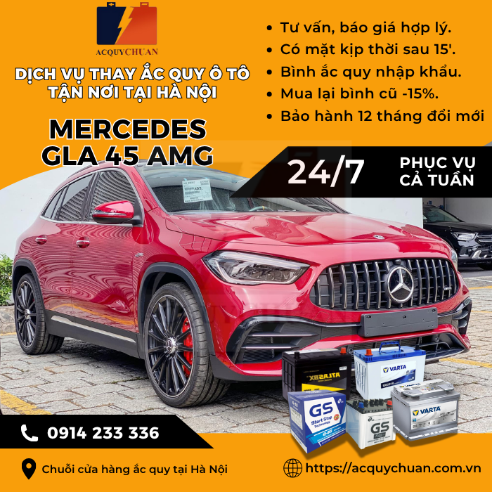 Ắc quy ô tô xe Mercedes GLA 45 AMG - cứu hộ, thay lắp tận nơi tại Hà Nội