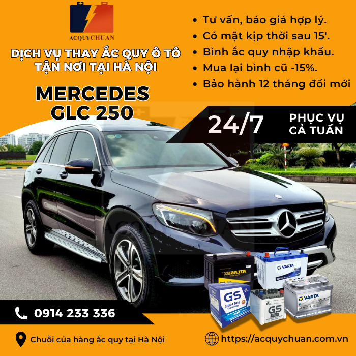 Ắc quy ô tô xe Mercedes GLC 250 - cứu hộ, thay lắp tận nơi tại Hà Nội