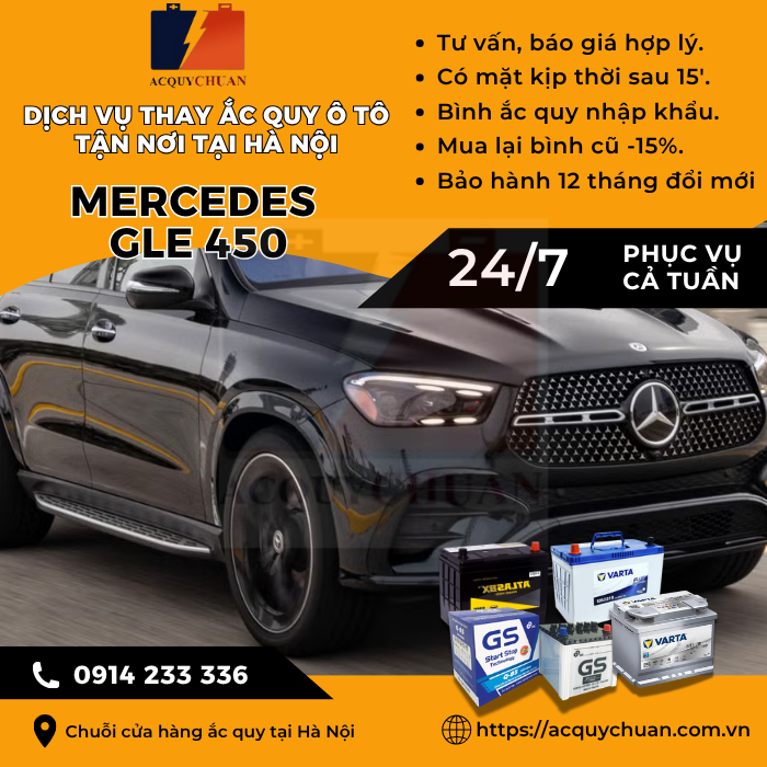 Ắc quy ô tô xe Mercedes GLE 450 - cứu hộ, thay lắp tận nơi tại Hà Nội