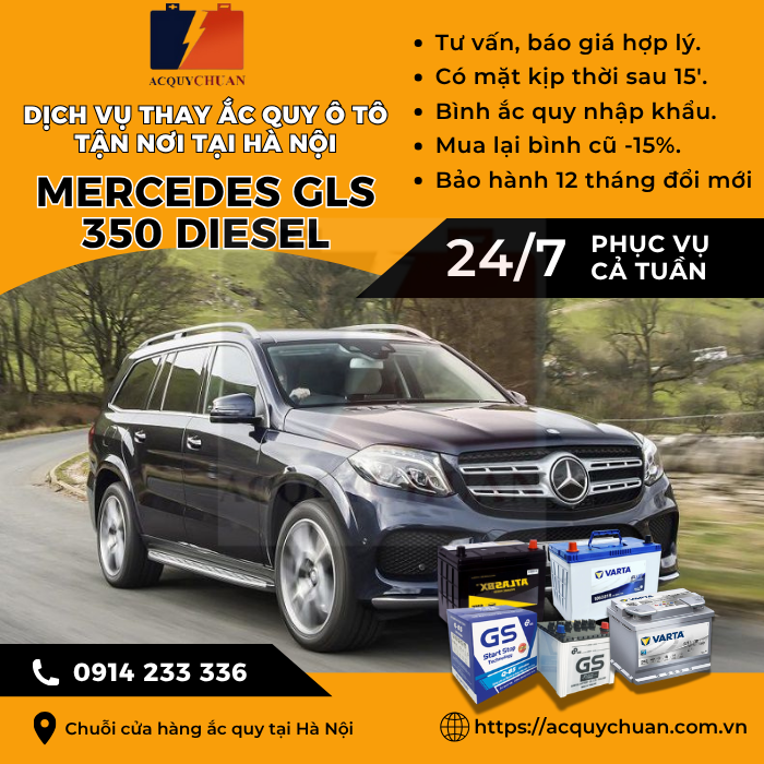 Ắc quy ô tô xe Mercedes GLS 350 diesel - cứu hộ, thay lắp tận nơi tại Hà Nội
