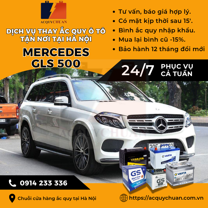Ắc quy ô tô xe Mercedes GLS 500 - cứu hộ, thay lắp tận nơi tại Hà Nội