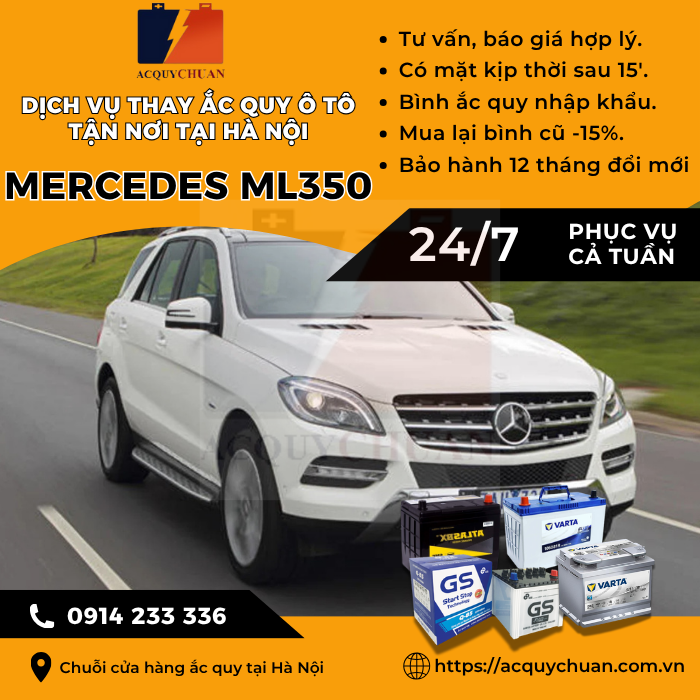 Ắc quy ô tô xe Mercedes ML350 - cứu hộ, thay lắp tận nơi tại Hà Nội