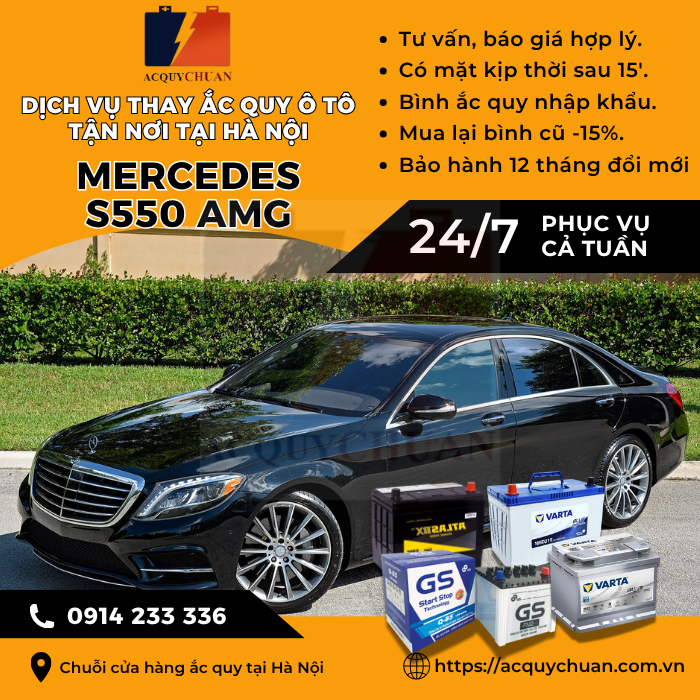 Ắc quy ô tô xe Mercedes S550 AMG - cứu hộ, thay lắp tận nơi tại Hà Nội