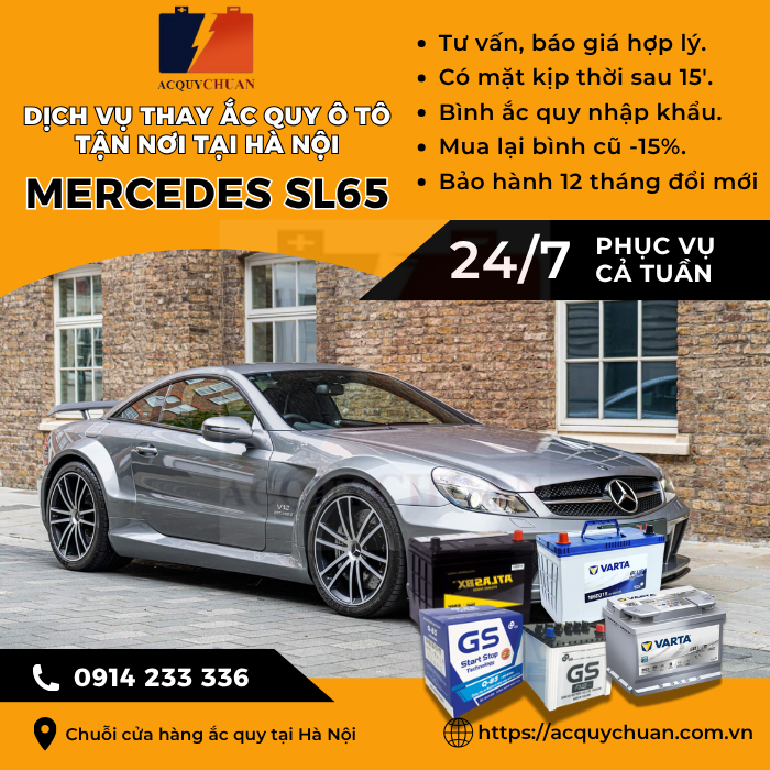 Ắc quy ô tô xe Mercedes SL65 - cứu hộ, thay lắp tận nơi tại Hà Nội