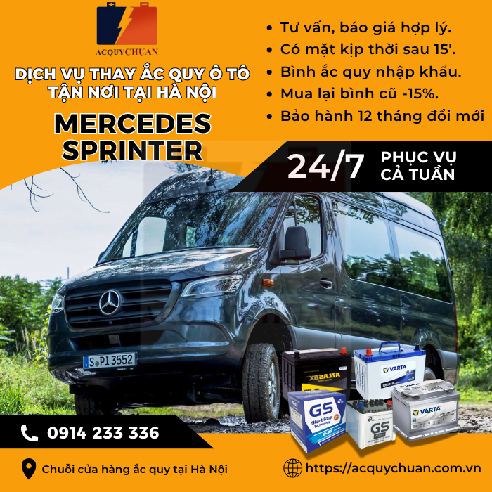 Ắc quy ô tô xe Mercedes Sprinter - cứu hộ, thay lắp tận nơi tại Hà Nội
