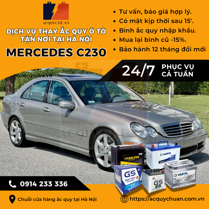 Ắc quy ô tô xe Mercedes C230 - cứu hộ, thay lắp tận nơi tại Hà Nội
