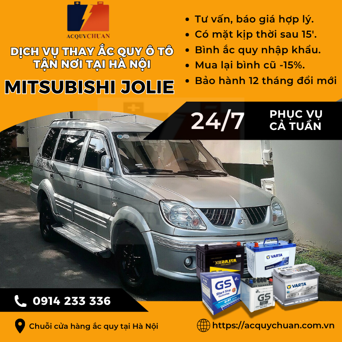 Ắc quy ô tô xe Mitsubishi Jolie - cứu hộ, thay lắp tận nơi tại Hà Nội