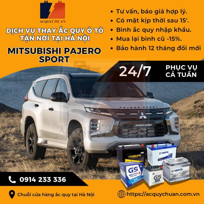 Ắc quy ô tô xe Mitsubishi Pajero Sport - cứu hộ, thay lắp tận nơi tại Hà Nội
