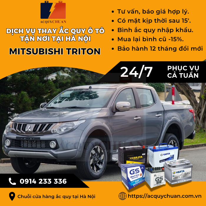 Ắc quy ô tô xe Mitsubishi Triton - cứu hộ, thay lắp tận nơi tại Hà Nội