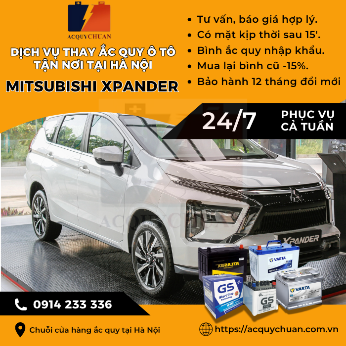 Ắc quy ô tô xe Mitsubishi Xpander - cứu hộ, thay lắp tận nơi tại Hà Nội