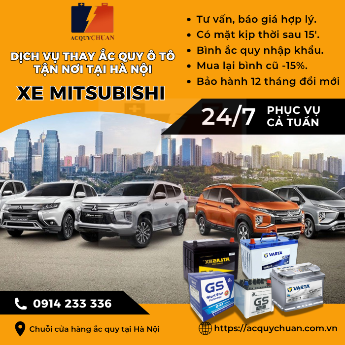Ắc quy ô tô xe Mitsubishi - cứu hộ, thay lắp tận nơi tại Hà Nội