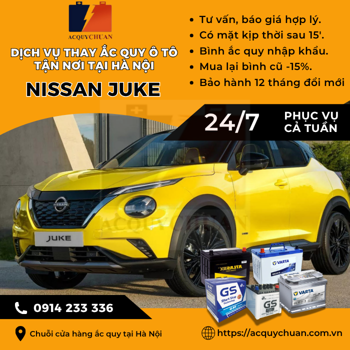 Ắc quy ô tô xe Nissan Juke - cứu hộ, thay lắp, giá bán tại Hà Nội.