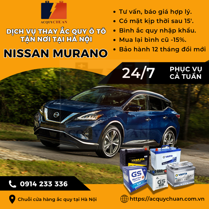 Ắc quy ô tô xe Nissan Murano - cứu hộ, thay lắp, giá bán tại Hà Nội