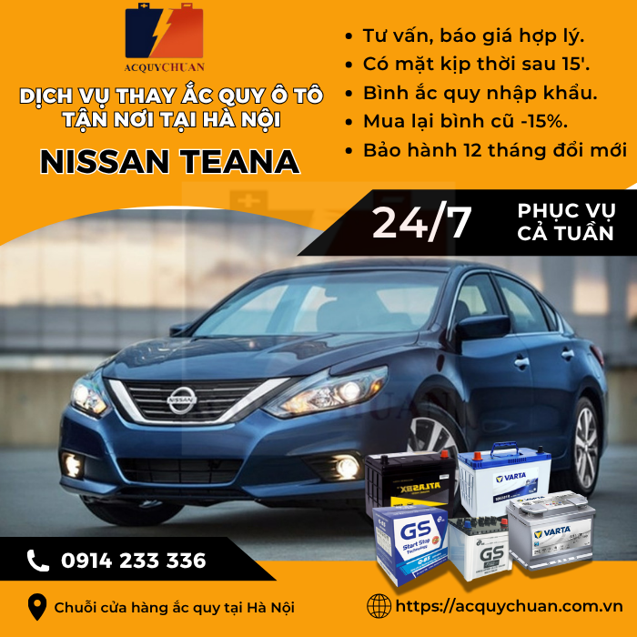 Ắc quy ô tô xe Nissan Teana - cứu hộ, thay lắp, giá bán tại Hà Nội.