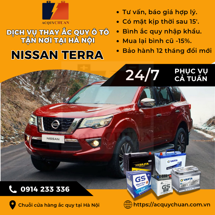 Ắc quy ô tô xe Nissan Terra - cứu hộ, thay lắp, giá bán tại Hà Nội.