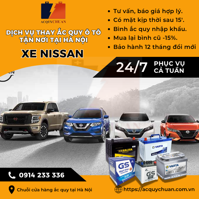 Ắc quy ô tô xe Nissan - cứu hộ, thay lắp, giá bán tại Hà Nội.
