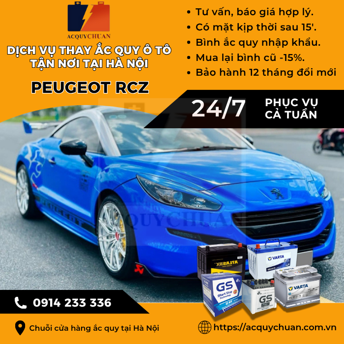 Ắc quy ô tô xe Peugeot RCZ - cứu hộ, thay lắp tận nơi tại Hà Nội