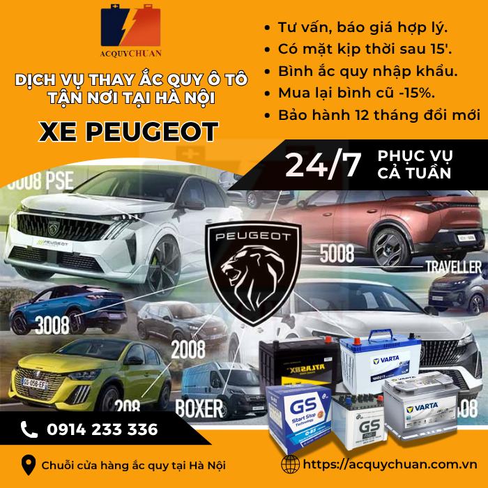 Ắc quy ô tô xe Peugeot - cứu hộ, thay lắp tận nơi tại Hà Nội