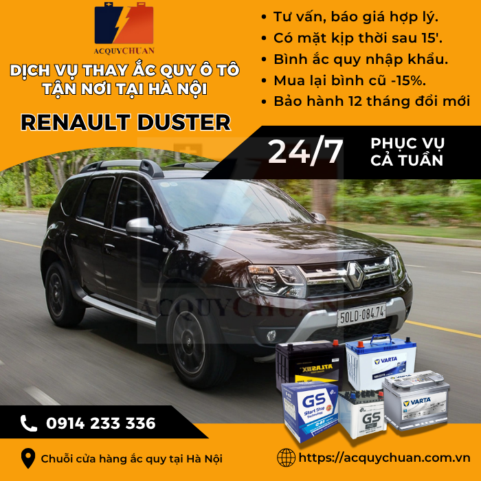 Ắc quy ô tô xe Renault Duster thay lắp giá tốt bán tại Hà Nội