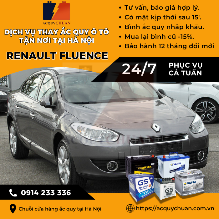 Ắc quy ô tô xe Renault Fluence - cứu hộ, thay lắp tận nơi tại Hà Nội