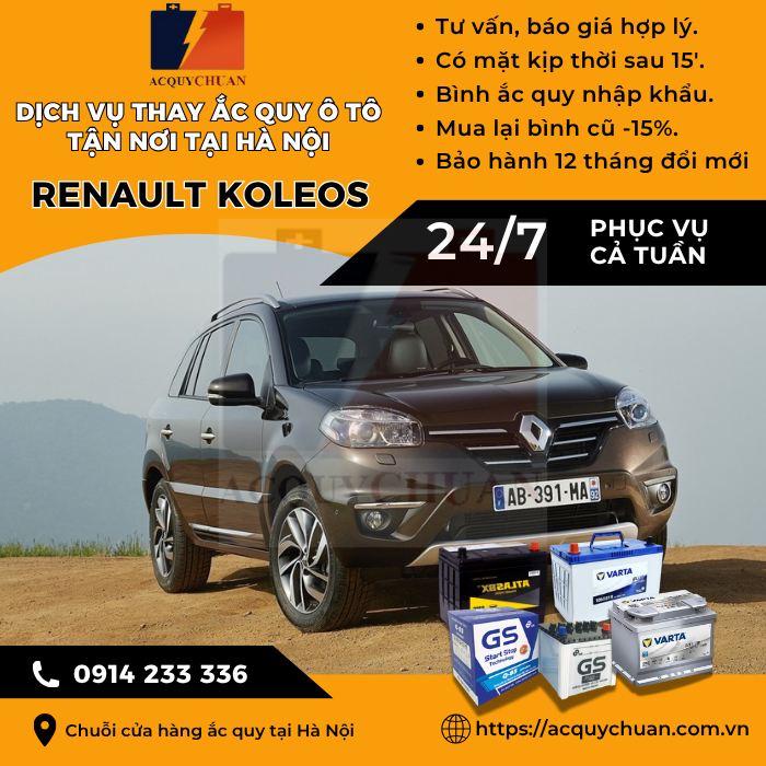 Ắc quy ô tô xe Renault Koleos - cứu hộ, thay lắp tận nơi tại Hà Nội