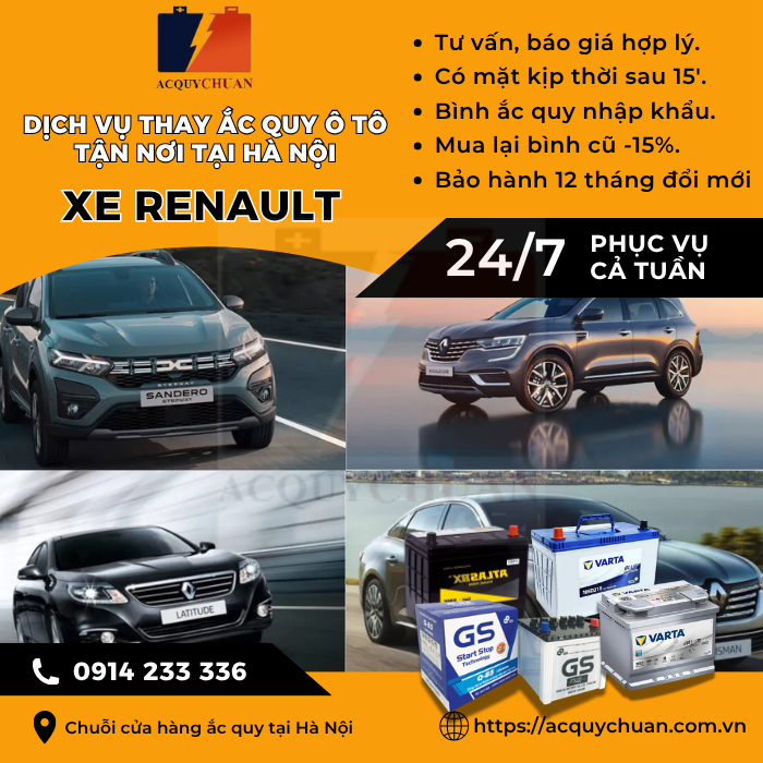 Ắc quy ô tô xe Renault - cứu hộ, thay lắp tận nơi tại Hà Nội