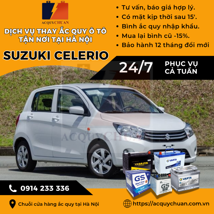 Ắc quy ô tô xe Suzuki Celerio - cứu hộ, thay lắp tận nơi tại Hà Nội.