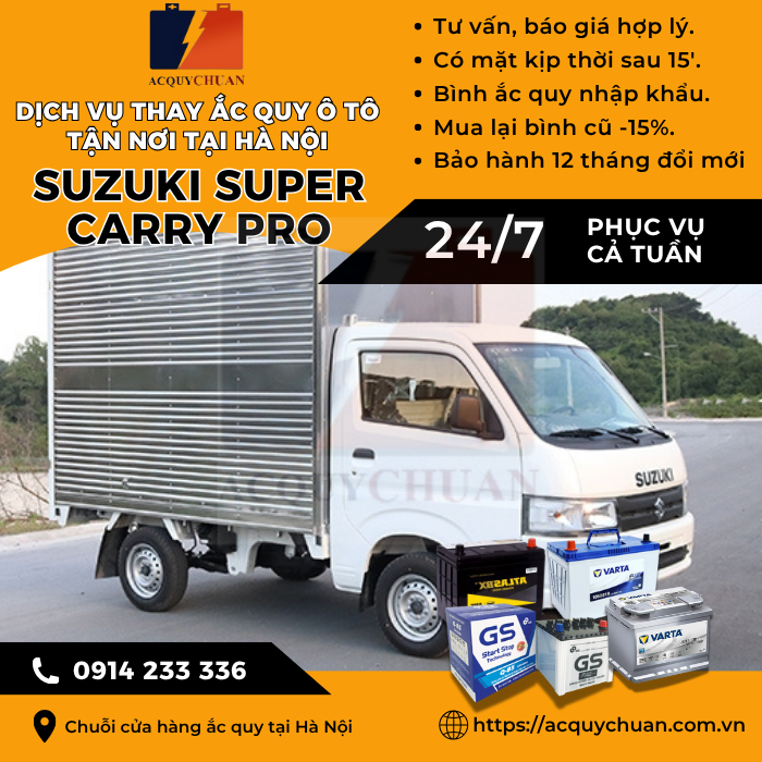 Ắc quy ô tô xe Suzuki Super Carry Pro - cứu hộ, thay lắp tận nơi tại Hà Nội.