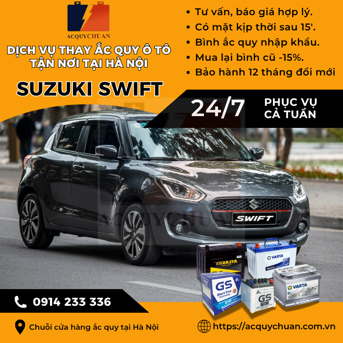 Ắc quy ô tô xe Suzuki Swift - cứu hộ, thay lắp tận nơi tại Hà Nội.