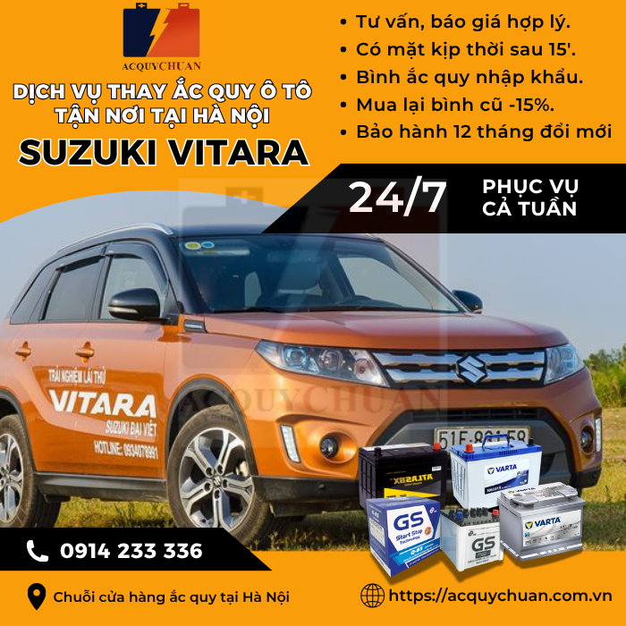 Ắc quy ô tô xe Suzuki Vitara - cứu hộ, thay lắp tận nơi tại Hà Nội.