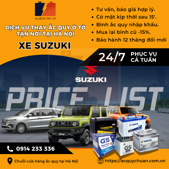 Ắc quy ô tô xe Suzuki - cứu hộ, thay lắp tận nơi tại Hà Nội.