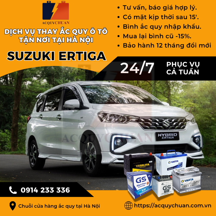 Ắc quy ô tô xe Suzuki Ertiga - cứu hộ, thay lắp tận nơi tại Hà Nội.
