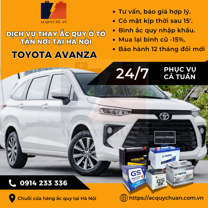 Ắc quy ô tô xe Toyota Avanza - cứu hộ, thay lắp tận nơi tại Hà Nội