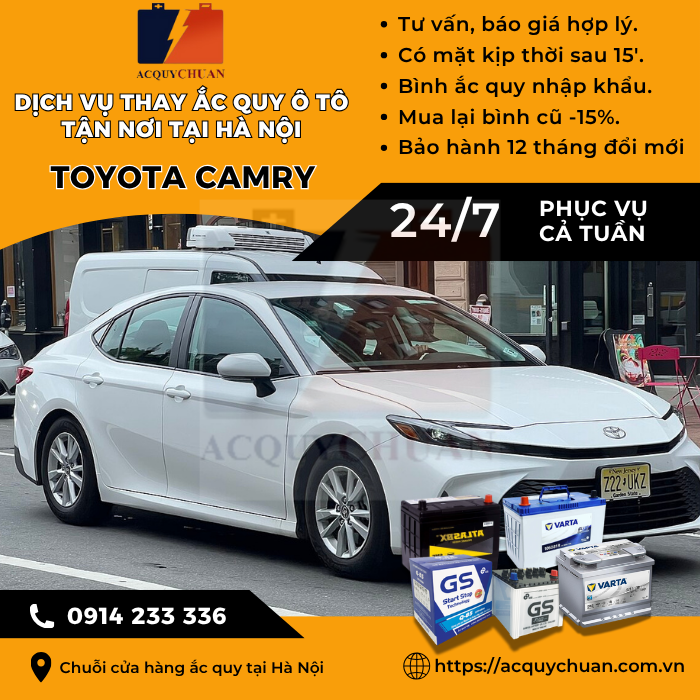 Ắc quy ô tô xe Toyota Camry - cứu hộ, thay lắp tận nơi tại Hà Nội