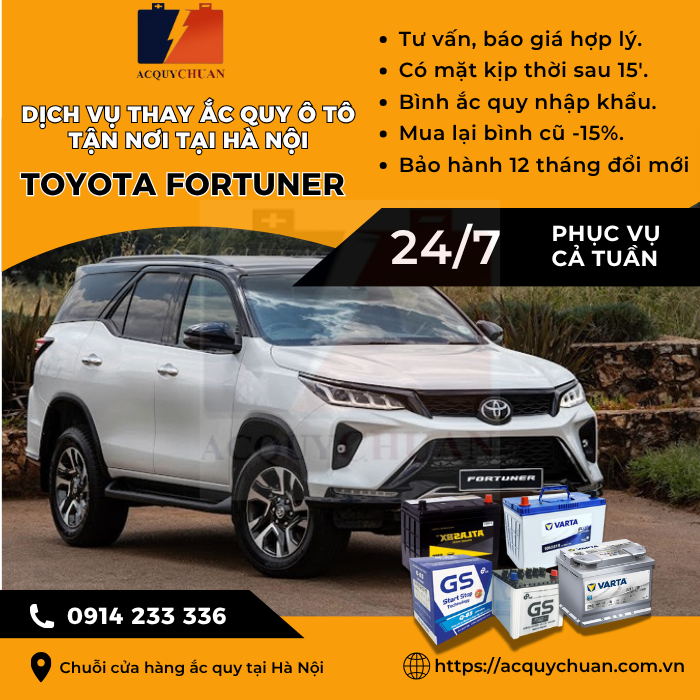 Ắc quy ô tô xe Toyota Fortuner - cứu hộ, thay lắp tận nơi tại Hà Nội
