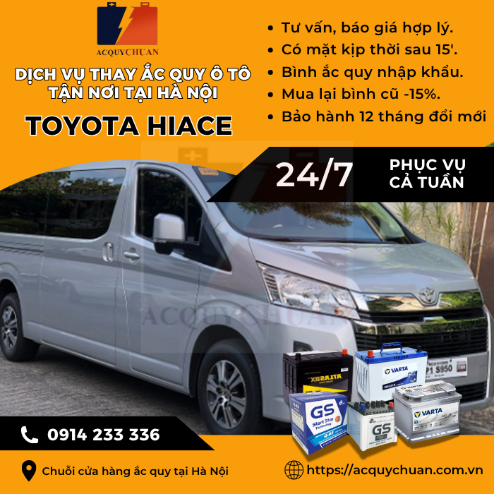 Ắc quy ô tô xe Toyota Hiace máy dầu - thay lắp tại Hà Nội