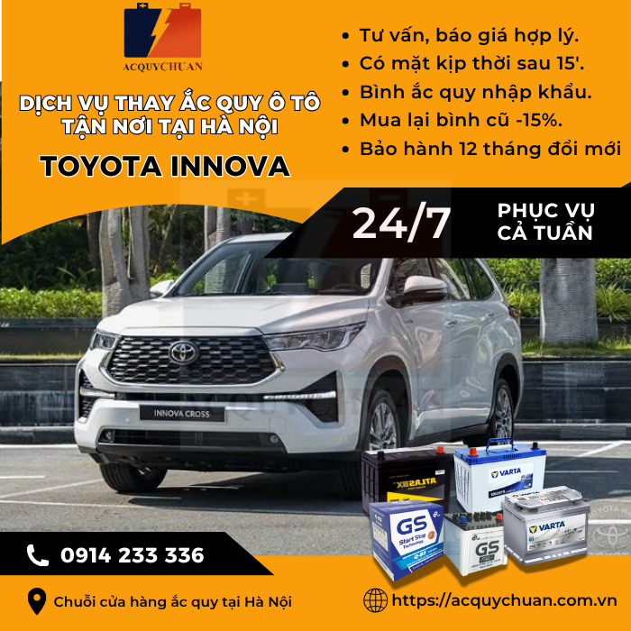 Ắc quy ô tô xe Toyota Innova - cứu hộ, thay lắp tận nơi tại Hà Nội