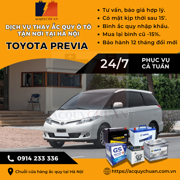 Ắc quy ô tô xe Toyota Previa - cứu hộ, thay lắp tận nơi tại Hà Nội