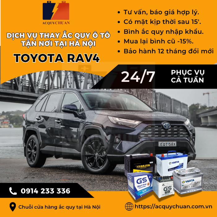Ắc quy ô tô xe Toyota Rav4 - cứu hộ, thay lắp tận nơi tại Hà Nội