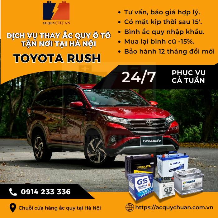 Ắc quy ô tô xe Toyota Rush - cứu hộ, thay lắp tận nơi tại Hà Nội