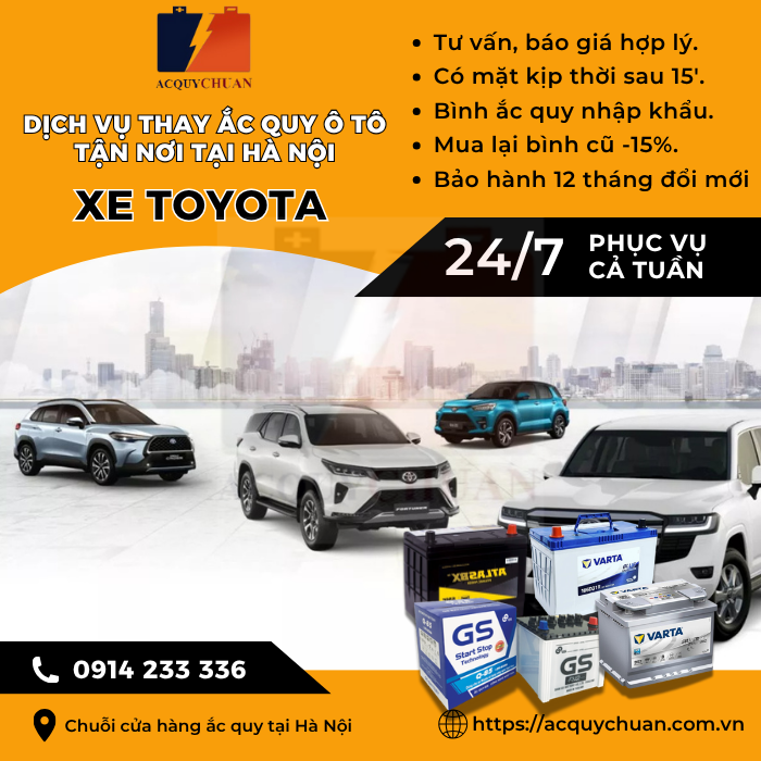 Ắc quy ô tô xe Toyota - cứu hộ, thay lắp tận nơi tại Hà Nội